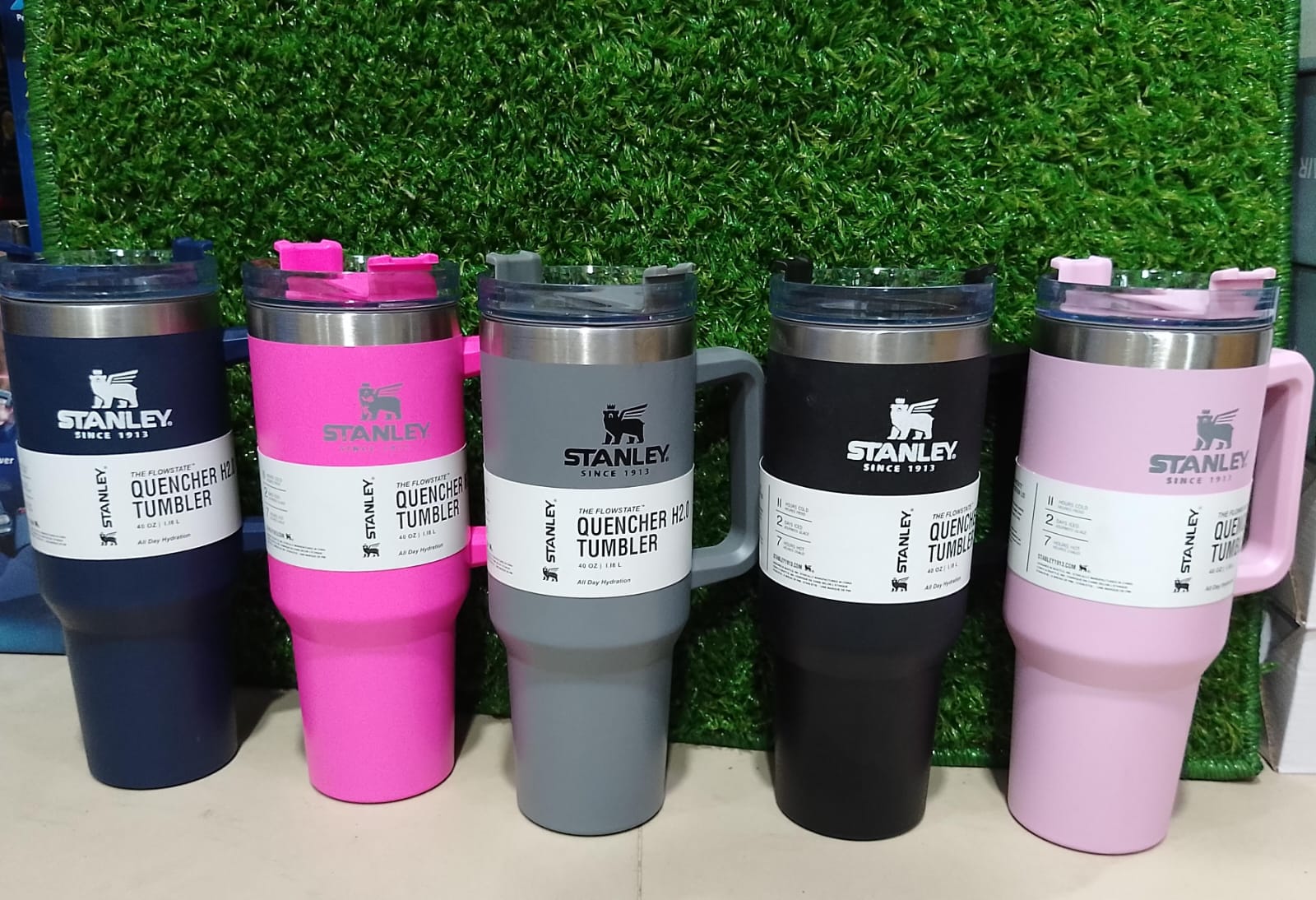 Stanley 40 Oz (1200ML) Stainless Steel Vacuum Insulated Tumbler with Straw – Leak-Proof Quencher Cup for Hot &amp; Cold Beverages, Travel Mug, Gym Water Bottle, Coffee Thermos -Random Colors | Stanley | (With Box)
